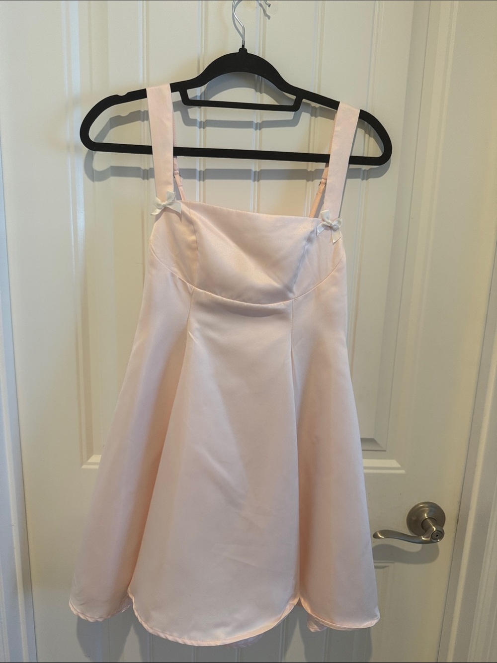 Lulu's Pale Pink Satin A-Line Dress with Bow Straps
